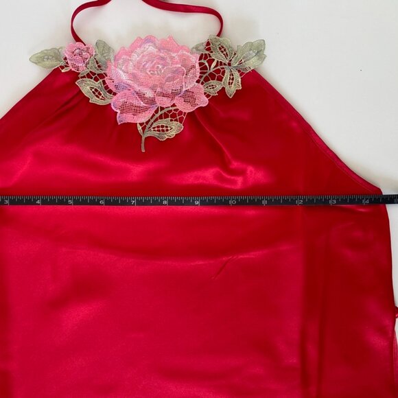 NWT Lingerie Silk Floral Halter Top Knot buttons Jewel Red - Picture 8 of 12
